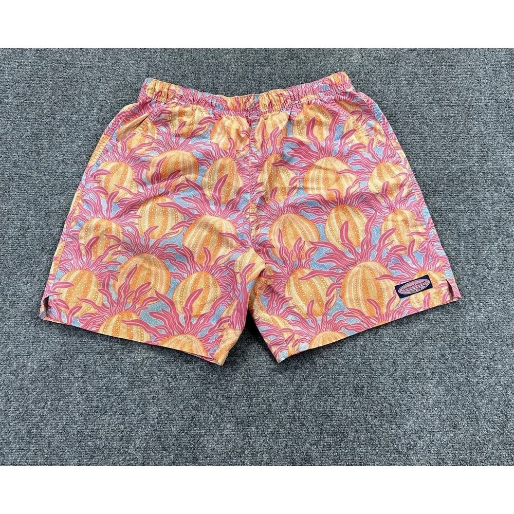 Vineyard Vines Mens Swim Trunks Shorts Medium Colorful Orange Pink Graphic Ocean